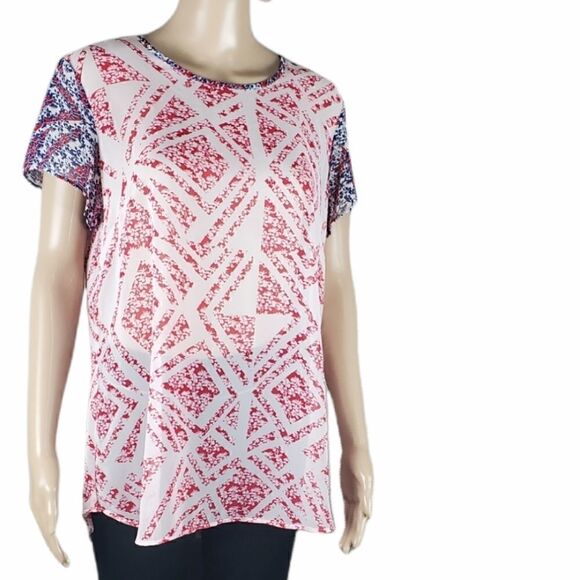 CAbi Coquette Semi Sheer Red, White & Blue Tunic Top - Picture 2 of 4